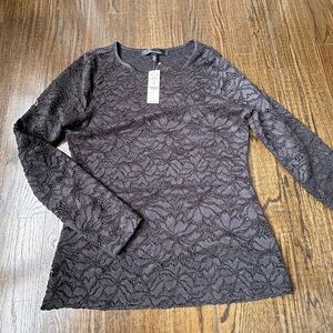 White House Black Market Dark Lace Long Sleeve Top